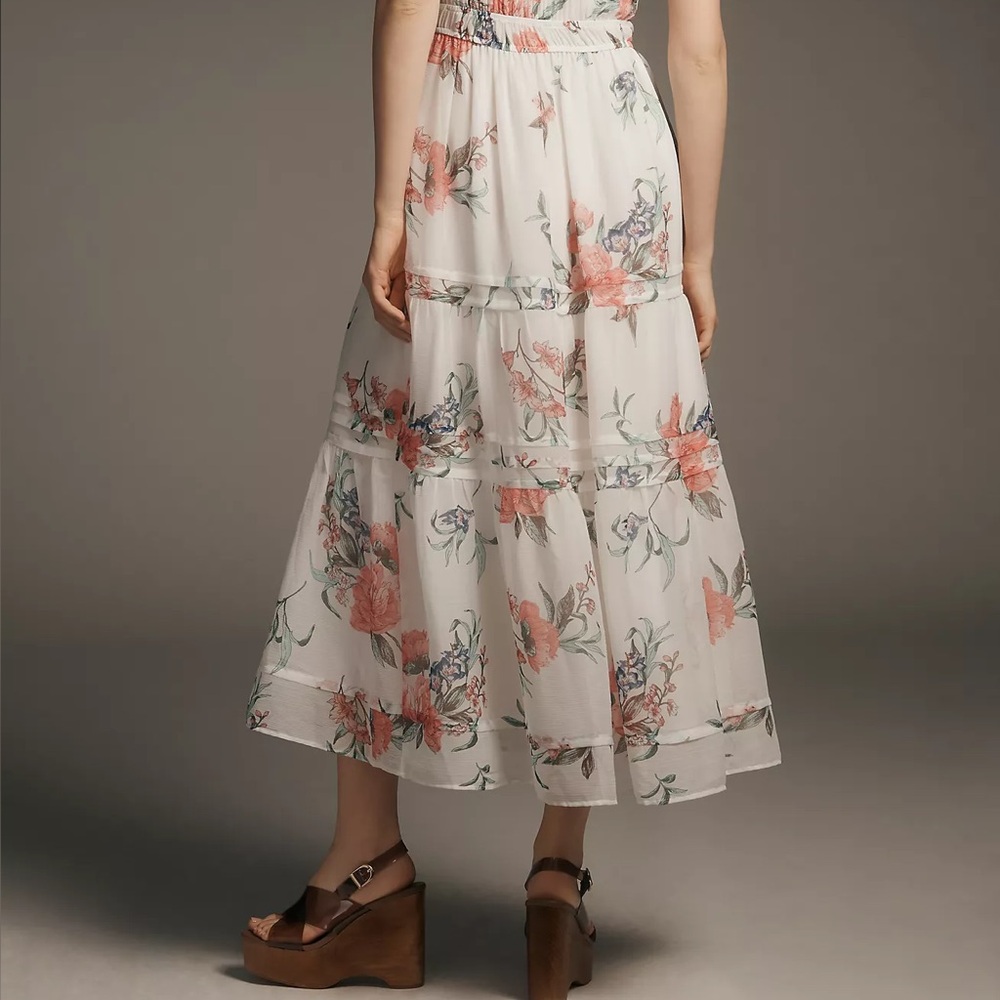 Anthropologie Somerset Strapless Chiffon Midi Dress Ivory Floral Size Large NWT - Picture 10 of 10